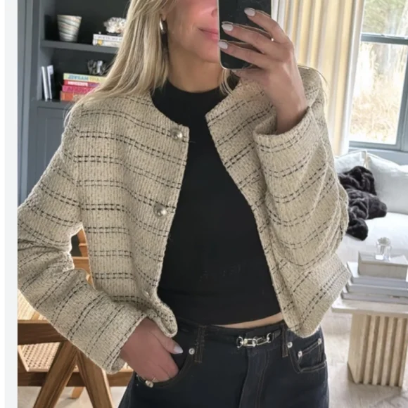 Zara Textured Tweed Blazer Size S - Picture 4 of 16